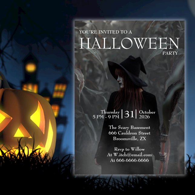 Halloween Modern Gothic Witch in Dark Forest Invitation (Creator Uploaded)