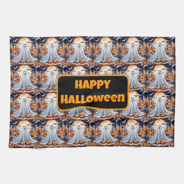 Halloween Modern Pumpkin Autumn Collection Tea Towel (Horizontal)