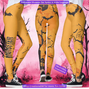 Halloween Momster Bat Spider & Webs Leggings