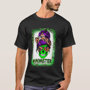 Halloween Momster Messy Bun Skull Mum Costume Wome T-Shirt