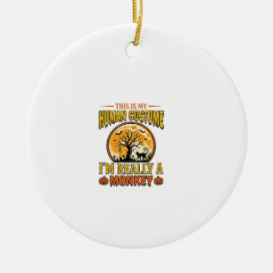 Halloween Monkey Costume Vintage Shirt Design_1 Ceramic Tree Decoration