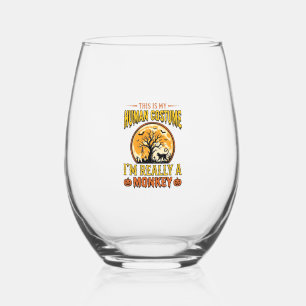 Halloween Monkey Costume Vintage Shirt Design_1 Stemless Wine Glass