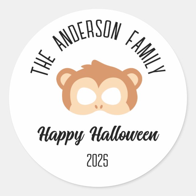 Halloween Monkey Mask Masquerade Costume Classic Round Sticker (Front)