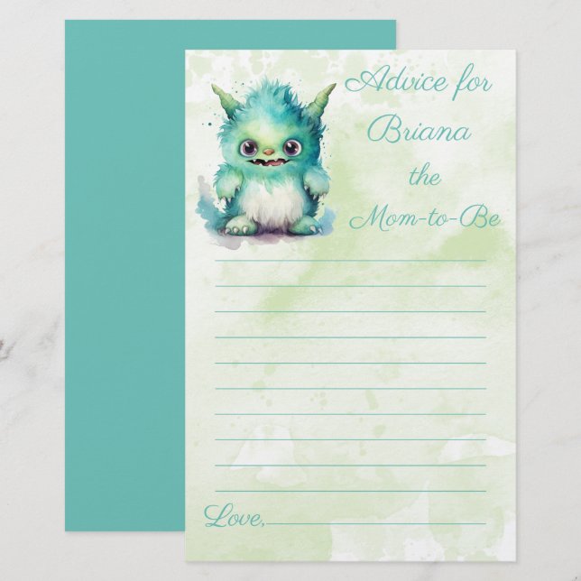 Halloween Monster Boy Baby Shower Advice for Mum (Front/Back)