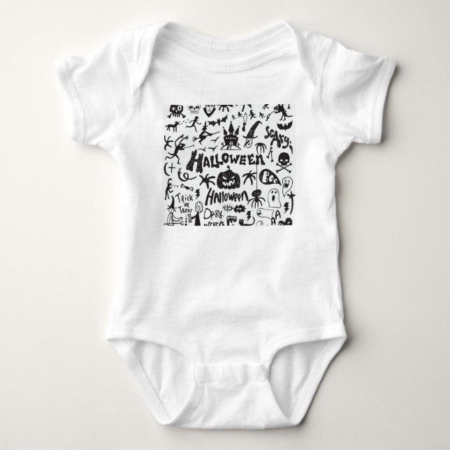 Halloween Monster Doodles Fun Baby Bodysuit (Front)