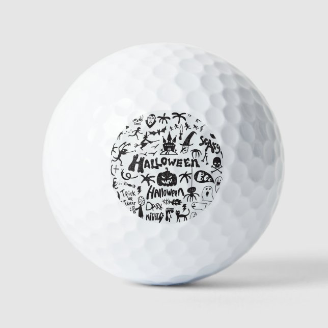 Halloween Monster Doodles Fun Golf Balls (Front)