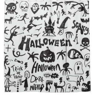Halloween Monster Doodles Fun Shower Curtain