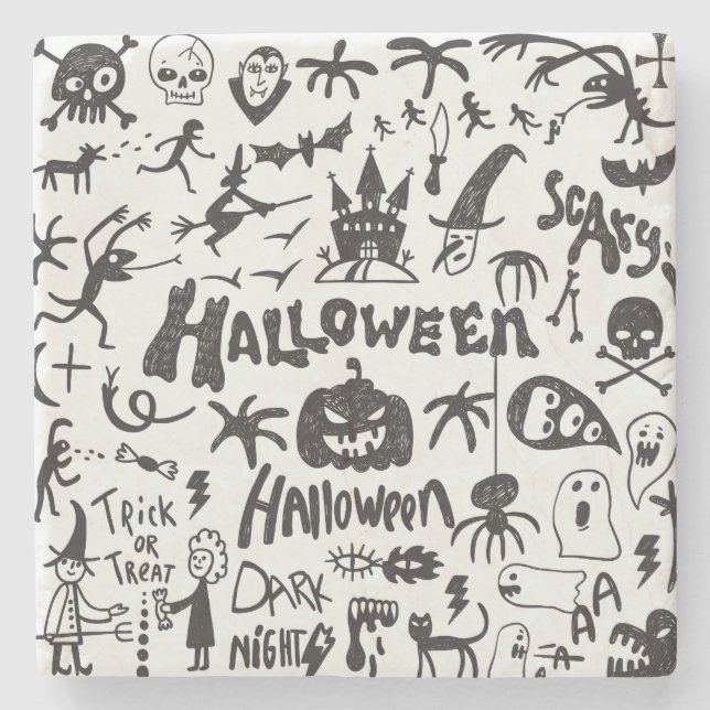 Halloween Monster Doodles Fun Stone Coaster (Front)