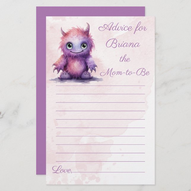 Halloween Monster Girl Baby Shower Advice for Mum (Front/Back)