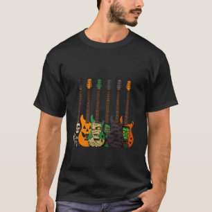 Halloween Monster Guitars Skeleton Pumpkin Art T-Shirt