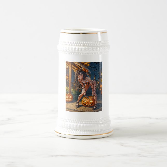 Halloween Monster Jack-o-Lantern & Bat Vixen Girl Beer Stein (Center)