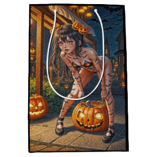 Halloween Monster Jack-o-Lantern & Bat Vixen Girl Medium Gift Bag
