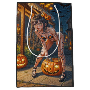 Halloween Monster Jack-o-Lantern & Bat Vixen Girl Medium Gift Bag