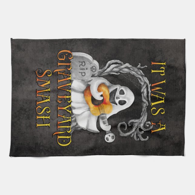 Halloween Monster Mash Ghost Graveyard Smash Tea Towel (Horizontal)