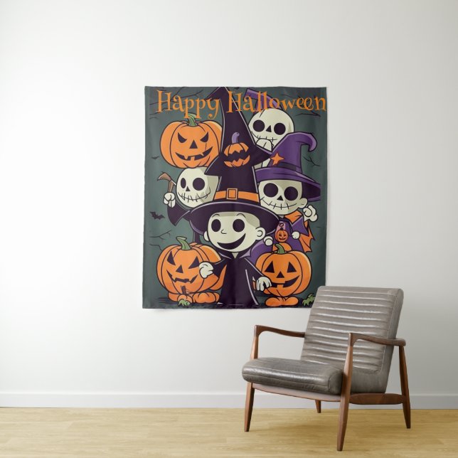 Halloween Monster Mash, Halloween Party Decor Tapestry (In Situ)
