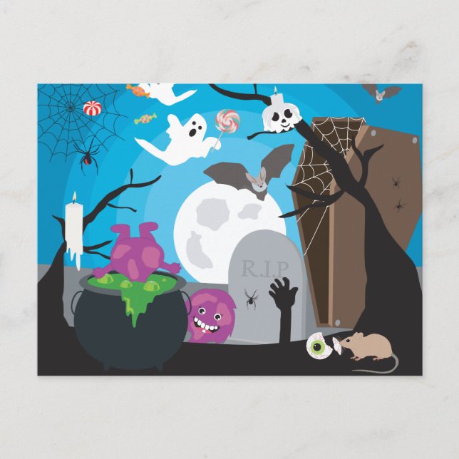 Halloween Monster Scene Postcard (Front)