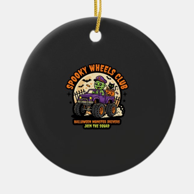 Halloween Monster Truck Night Ceramic Tree Decoration (Front)