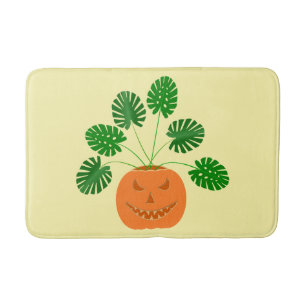 Halloween Monstera Plant in Pumpkin Bath Mat