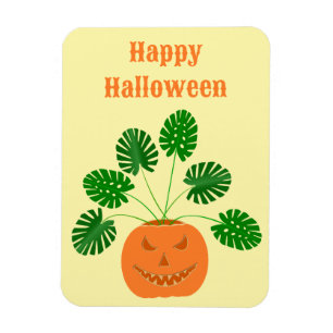 Halloween Monstera Plant in Pumpkin Custom Magnet