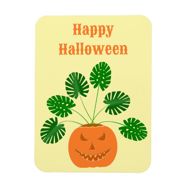 Halloween Monstera Plant in Pumpkin Custom Magnet (Vertical)