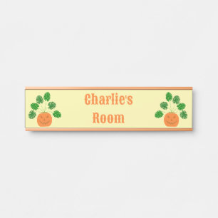 Halloween Monstera Plant in Pumpkin Custom Name Door Sign