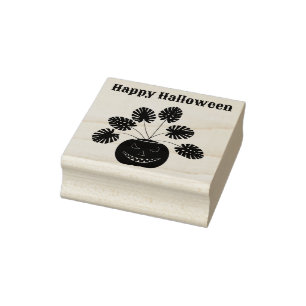 Halloween Monstera Plant in Pumpkin Custom Rubber Stamp