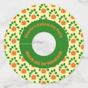 Halloween Monstera Plant in Pumpkin Custom Wine Glass Tag