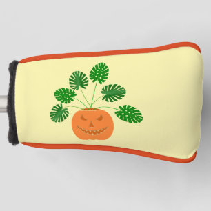 Halloween Monstera Plant in Pumpkin Golf Head Cover