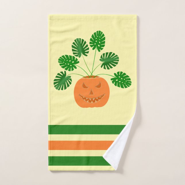 Halloween Monstera Plant in Pumpkin Hand Towel (Hand Towel)