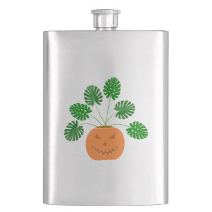 Halloween Monstera Plant in Pumpkin Hip Flask