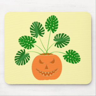 Halloween Monstera Plant in Pumpkin Mouse Pad