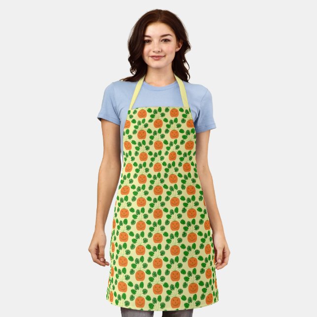Halloween Monstera Plant in Pumpkin Patterned Apron (Worn)