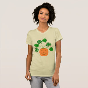 Halloween Monstera Plant in Pumpkin T-Shirt
