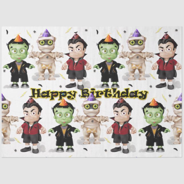 Halloween Monsters Kids Birthday Tissue Paper (Front)