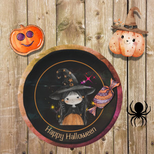 Halloween Monsters Little Witch Paper Plate