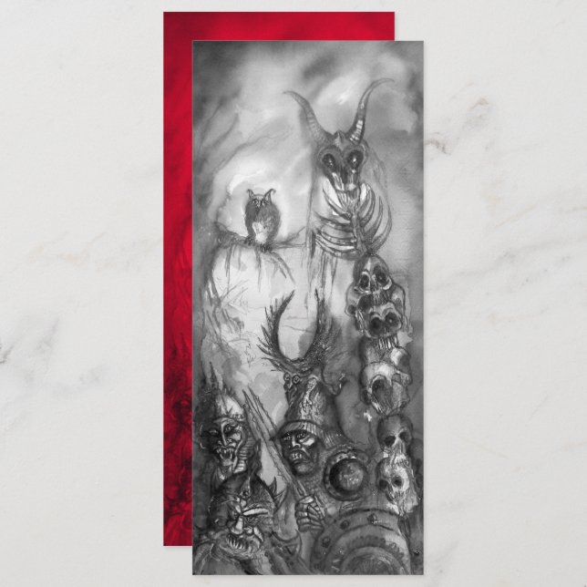 HALLOWEEN MONSTERS,ORK WAR Black White Red Invite (Front/Back)
