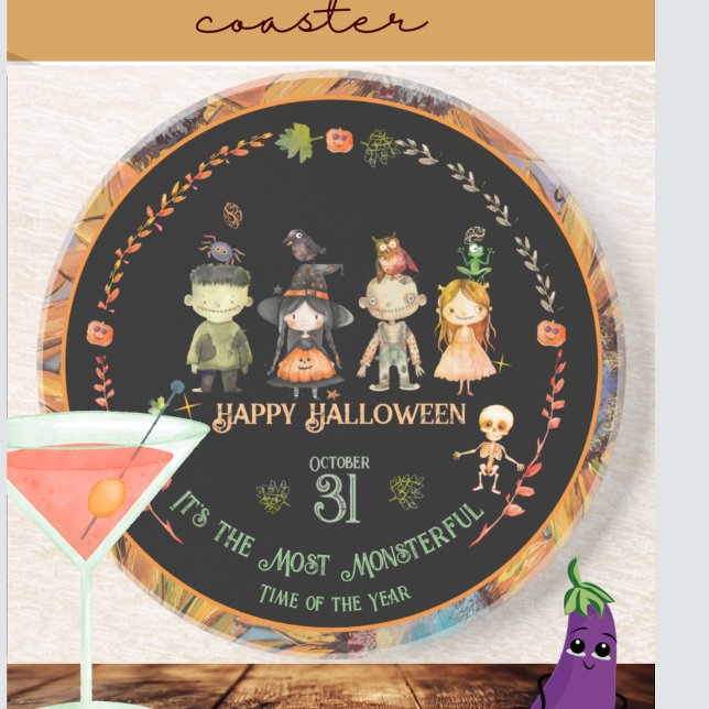 Halloween Monsters Party Orange Coaster (Halloween Monsters Party Orange Coaster)