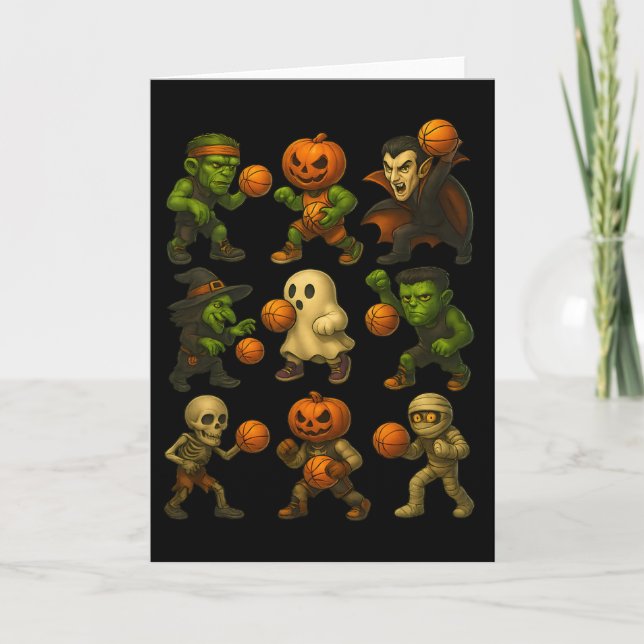 Halloween Monsters Playing Sketll Funny Costume 2  Card (Front)