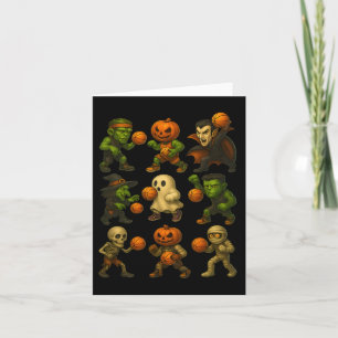 Halloween Monsters Playing Sketll Funny Costume Card