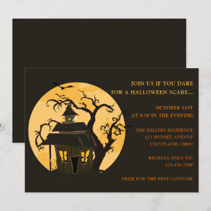 Halloween Moon and Haunted House Halloween Invitation