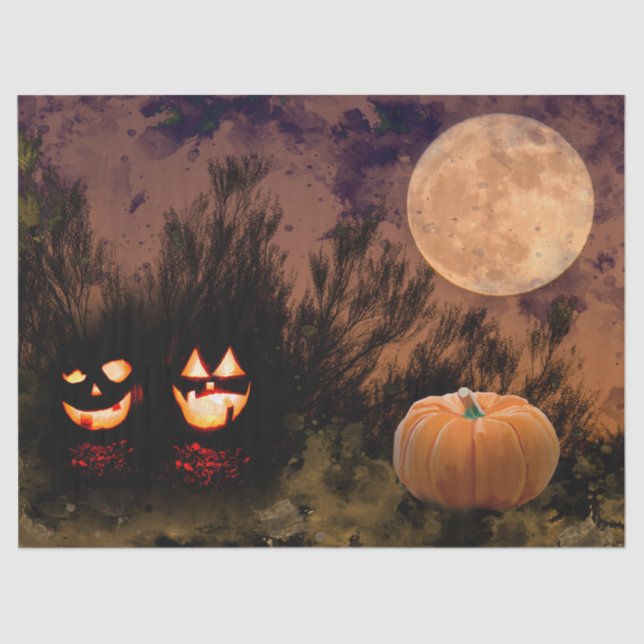 Halloween Moon and Pumpkins Decoupage Tissue Paper (Front)