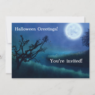 Halloween Moon at Night in Shades of Blue & Green Card