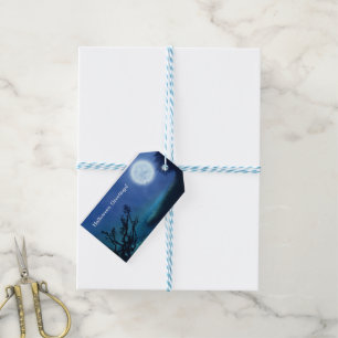 Halloween Moon at Night in Shades of Blue & Green Gift Tags