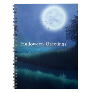 Halloween Moon at Night in Shades of Blue & Green  Notebook