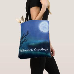 Halloween Moon at Night in Shades of Blue & Green Tote Bag