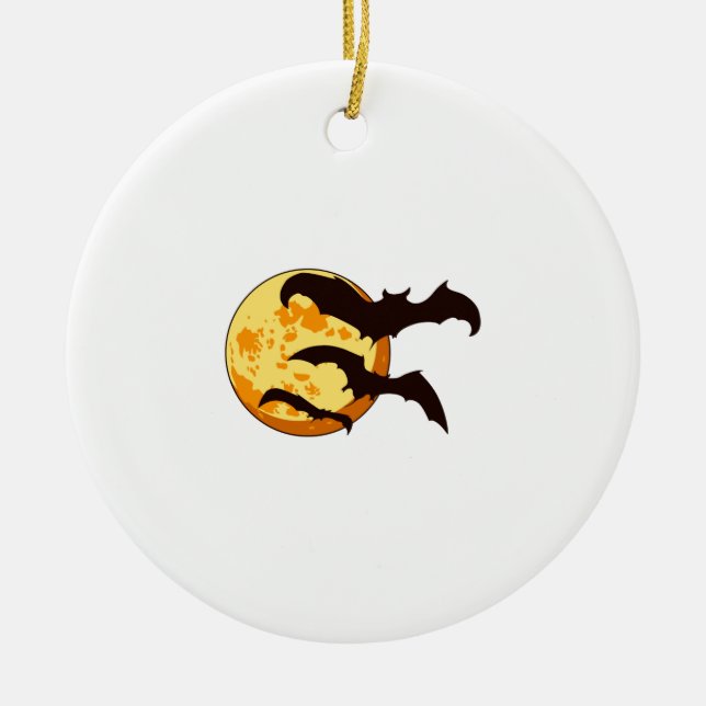 Halloween Moon & Bats Ceramic Tree Decoration (Front)