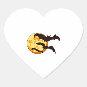 Halloween Moon & Bats Heart Sticker