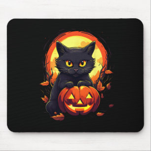 Halloween Moon Black Cat and Pumpkin For Men Women Mouse Pad