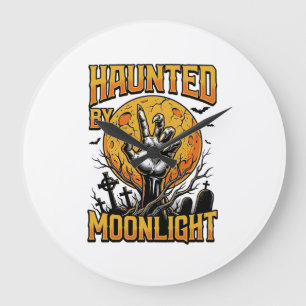 Halloween Moon Graveyard Vintage Engraving Shirt_1 Large Clock