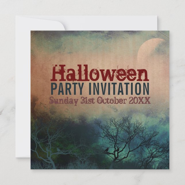 Halloween Moon Grunge Invitation (Front)